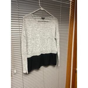 Express Women’s XS Lightweight Gray Knit Top with Black Chiffon Hem Long Sleeve